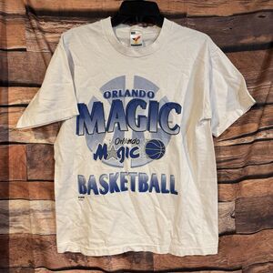 Vintage 90s Orlando Magic NBA T-Shirt White Single Stitch Made in USA L RARE